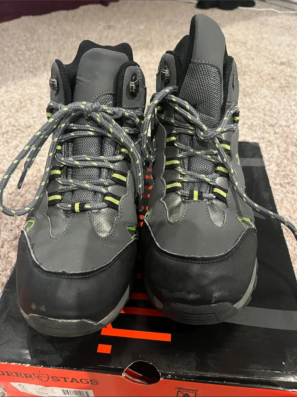 Deer Stags Gray Hiking Boot with Neon Green Accents - Boys 5